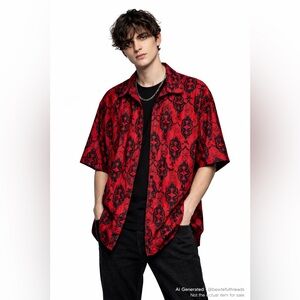 Dragonfly L Red Black Gothic Tribal Shirt Oversized Y2K festival style